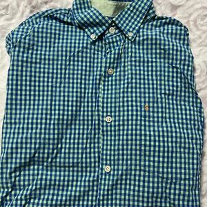 Izod Green and Blue Gingham Button-Down Shirt